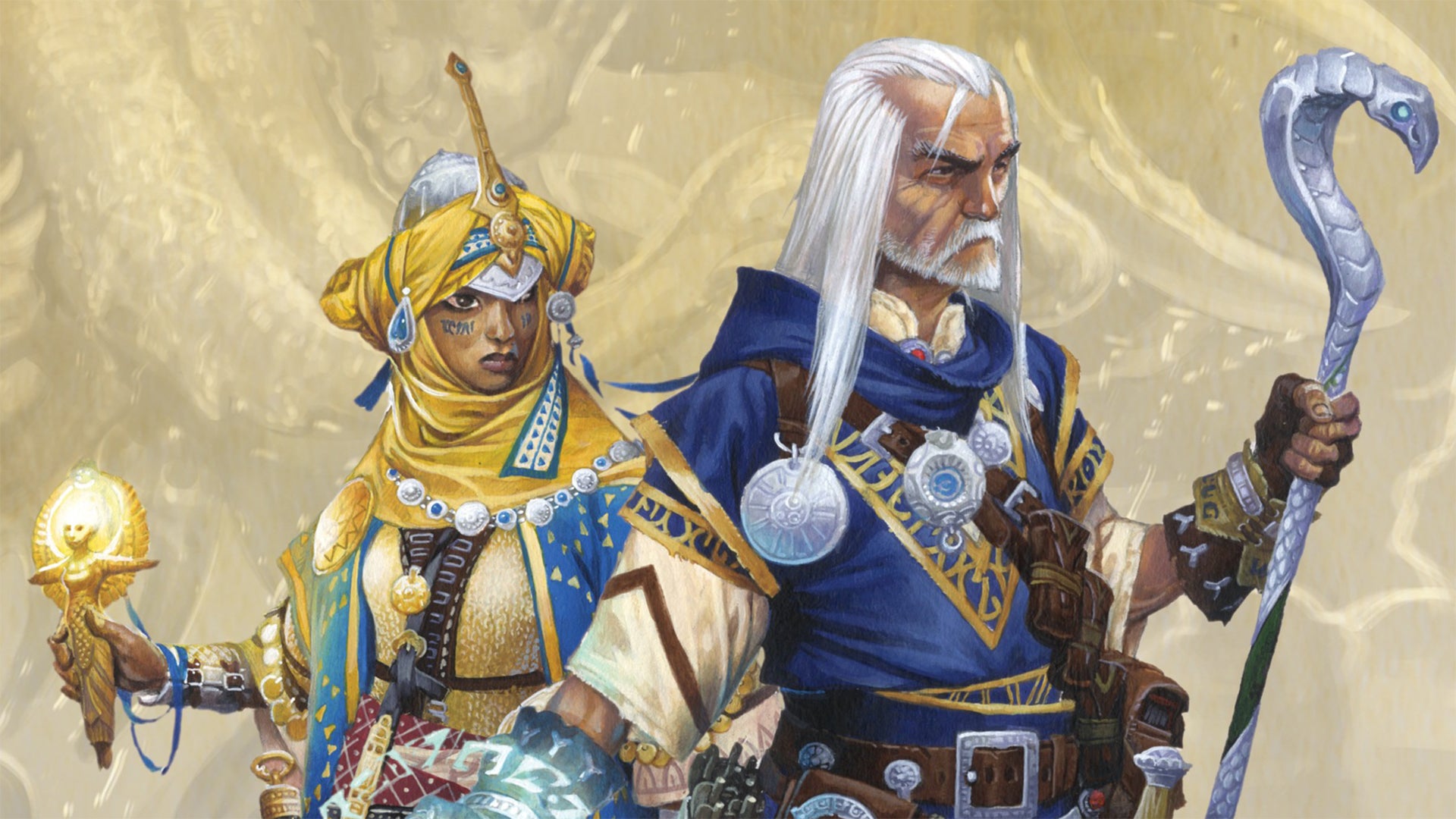 Pathfinder: Before the Godsrain featuring iconic cleric Kyra and iconic wizard Ezra